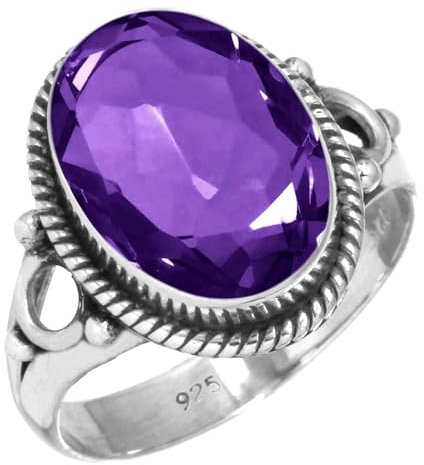 925 Sterling Silber Ring Amethyst Quarz Handgemacht Schmuck Größe 70 (22.3) (99147_AMFT_R132)