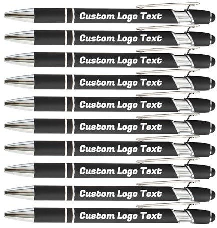 HEYZARDA Kugelschreiber mit Gravur Kugelschreiber Personalisiert mit Namen Text Logo Schwarz 10 Pcs