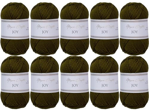 Utopia Crafts JOY Uni Strick- und Häkelgarn, Weich, Pflegeleicht, 100% Polyacryl, 10x 50 g Knäuel, 150m (Waldgrün)