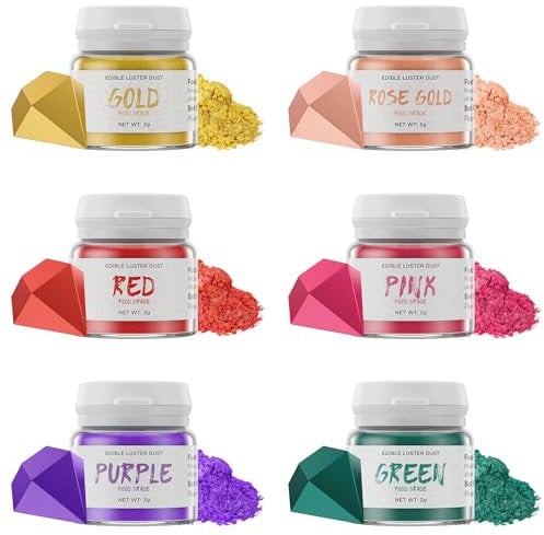 Wwtop Essbarer Glitzer - 3g x 6 Farben Glitzerpulver für Getränke, Geschmacksneutrales Lebensmittel Glitzer, Glitzerpuder für Schokolade, Kuchen, Fondant, Cocktails, Drinks, Flüssigkeiten - 3g/Flasche