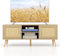 GYMAX TV-Schrank, TV-Kommode für Fernseher bis zu 55 Zoll, Fernsehtisch mit 2 Schränken offenen Regalen, Fernsehschrank mit 2 Rattantüren, für Wohnzimmer & Schlafzimmer, 120 x 40 x 48,5 cm