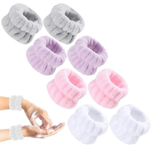 4 Pairs Wrist Washband Wash Set,Microfiber Wrist Sweat Bands Ladies Soft Wristbands,Face Washing Wristband Spa Wrist Towel,Women Face Wash Wristband for Women Prevent Liquid from Spilling Down Arms