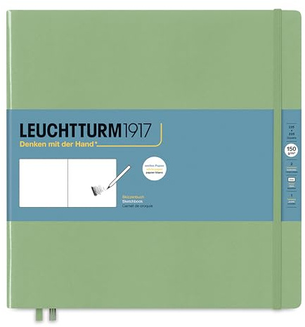 LEUCHTTURM1917 370351 Skizzenbuch Quadrat (225 x 225 mm), Hardcover, 112 S. (150 g/sqm), blanko, Salbei