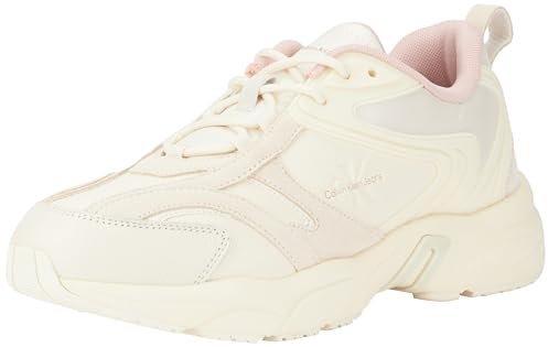 Calvin Klein Baskets Compensées Femme Retro Tennis Basses, Beige (Creamy White/Peach Whip), 37