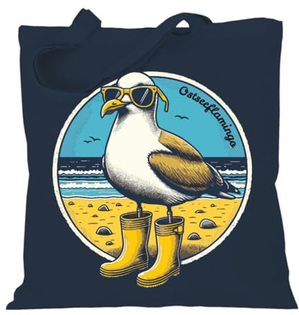 Stoffbeutel Jutebeutel Lange Henkel mit Spruch Ostseeflamingo Möwen Motiv