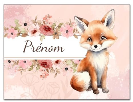 Plaque de Porte chambre enfant, pancarte renard Personnalisable avec Prénom, Décoration pastel personnalisée Chambre animaux panneau en aluminium