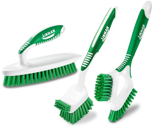 Libman Heavy Duty Scrub Brush Kit | Cleaning Brushes for Household Use | Tub Scrubber | Easy Grip Scrub Brush | Big Job Kitchen Brush | Dual Sided Tile & Grout Brush | 3 Different Brushes Included