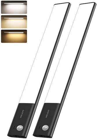 FULEN Unterbauleuchte Küche LED, Schrankbeleuchtung Lampe Bewegungsmelder Innen, 38cm led Licht Kabellos mit Batterie Wiederaufladbar, Unterschrank Beleuchtung Küche, Schwarz, 2 Stück