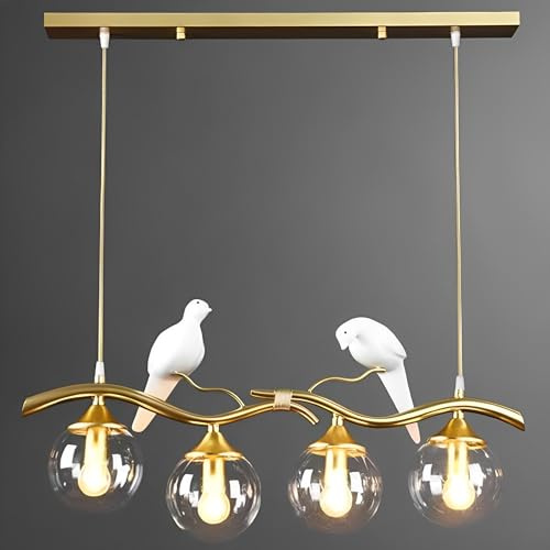 TRIVIDHA Lustre À Bulles À 4 Lumières, Lustre en Forme De Globe en Verre du Milieu du Siècle, Design Créatif D'oiseau, Lustre Linéaire, Suspension Moderne pour Salon, Cuisine, Îlot De Salle À Manger