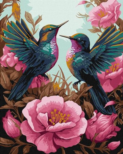 IDEYKA Eleganter Kolibri mit metallischen Farben Extra- Malen nach Zahlen für Erwachsene, einfaches Acryl-Malen nach Zahlen, malen nach zahlen erwachsene mit rahmen,DIY-als Geschenk, 40х50cm