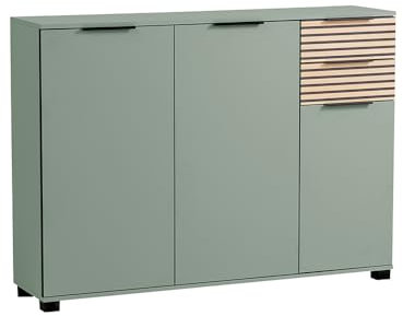 Lomadox Großer Schuhschrank Schuhregal Flurschrank Schuhkommode modern Garderobe in grün mit Eiche Natur