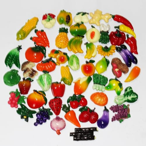 50 PCS Fruit Vegetables Fridge Magnets 3D Resin Magnets Cute Refrigerator Magnets for Refrigerators, Whiteboards, Random Style