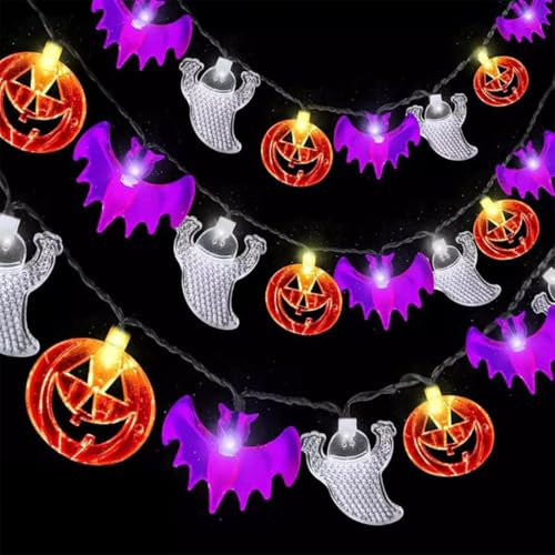 Halloween Lichterkette, 600cm 40LED Geister Fledermäuse kürbis lichterkette, Halloween led lichterkette, halloween licht batterie für Halloween Party Deko Outdoor & Indoor