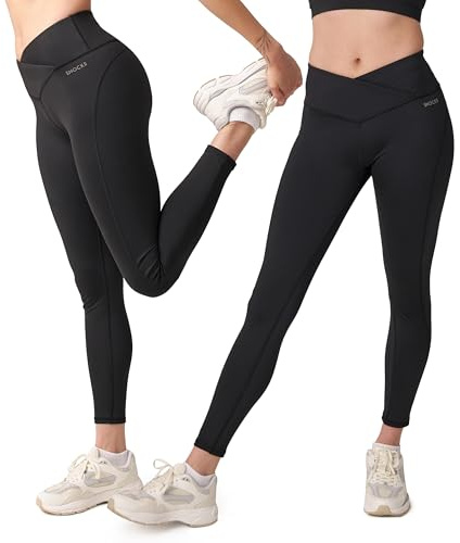 Snocks High Waist Sportleggins Damen V Cross - S - Leggins Damen Schwarz - Blickdicht Leggins mit Bauchkontrolle für jeden Körpertyp - Atmungsaktiv und Bequemer Sitz Push Up Leggings