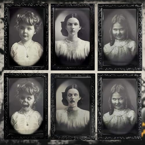 UieaMsio Halloween Deko Horror Bilderrahmen, 3 Stück Halloween Horror Portrait Deko, Lentikularer Magischer Hologramm Rahmen,3D Horror Gesicht ändernder Fotorahmen, Haloween Home Zubehör