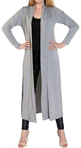 FASHIONISM Maxi cardigan da donna, tinta unita, a maniche lunghe, aperto sul davanti, con colletto lungo, cappotto spolverino taglie 40-58, Grigio chiaro, 44-46