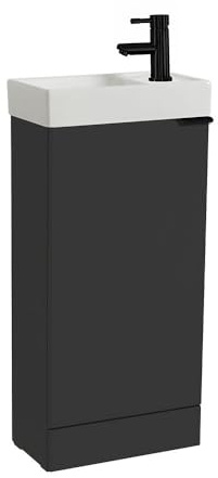 Milano 400mm Black Grey Bathroom Vanity Unit Black Pull Handle | Engineered Wood Unit. Ceramic Basin. Contemporary Style. Floorstanding Design. Decorative Handle. Assembly Required.