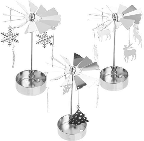 Amosfun Drehbarer Kerzenständer Aus Metall 3er-Pack Silberfarbenes Finish Drehbarer Teelichthalter Dekorative Weihnachtskerze Heimdekoration für Partys und Besondere Anlässe