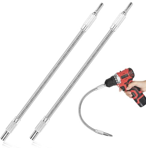 Flexible Drill Bit Extension, 11.7 inch Super Bit Screwdriver Extension, 1/4” Hex Shank Bendable Drill Bit Extension for Tight Spaces, Home Repairs (2 Pack)