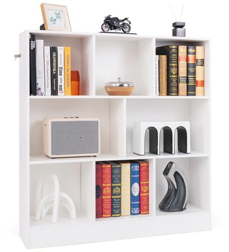 COSTWAY Bücherregal mit 8 Fächern, Standregal mit 3 Ebenen, Würfelregal, Büroregal, Aufbewahrungregal für Wohnzimmer, Schlafzimmer, Arbeitszimmer, Büro, 100 x 24 x 104 cm (Weiß)