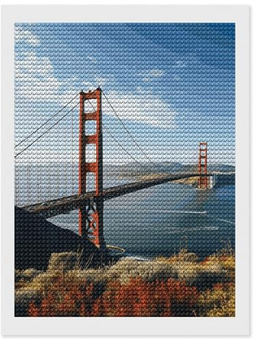 San Francisco Golden Gate Bridge Diamant-Malerei-Set für Erwachsene, Vollbohrer, Diamant-Punkte, Gemälde, rund, 5D-Gemälde mit Diamanten, Bilder, Kunstmalerei-Kits, DIY Handwerk für Zuhause,