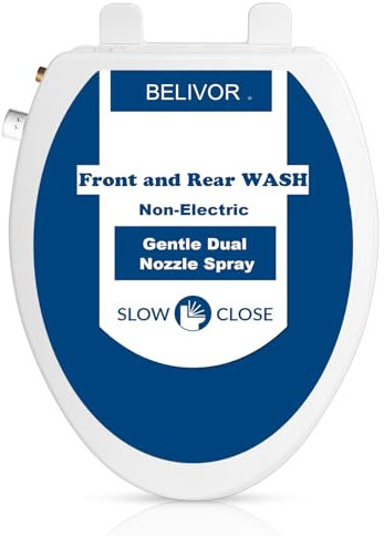 Elongated Bidet Toilet Seat Non-Electric Swash Ecoseat,Quiet-Close,Self Cleaning Dual Nozzle System,White Bidet Attachment with Brass inlet,Easy Installation