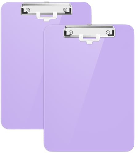 Hnogri Kunststoff-Klemmbrett 2er-Set, Standard A4 Letter Size Klemmbretter für Studenten, Büro und Frauen, Zwischenablage mit Stifthalter und Low Profile Clip, Größe 12,5 x 9 Zoll, (Lila)