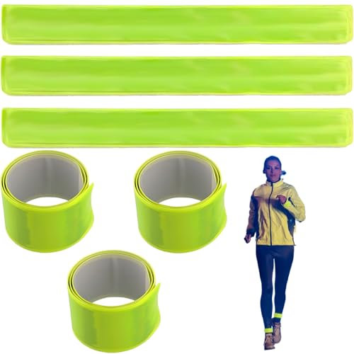 pcsfoe 6 Stück Reflektorband,Hosenklammer Fahrrad,Fahrrad Hosenklammer,Schnapparmband,Geeignet Zum Laufen, Radfahren, Inlineskaten, Motorradfahren(Fluoreszierendes Grün)