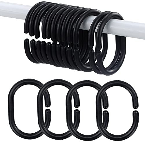 Lot de 12 anneaux de rideau de douche, en forme de C, en plastique robuste, noirs, pour tringle de rideau de douche