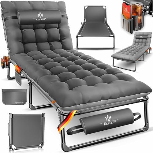 KESSER® Campingbett Feldbett klappbar, 190 x 68 x 30 cm bis 250 kg belastbar, aus Oxford-Gewebe und stabilem Stahlgerüst + Tragetasche, Nackenkissen, Seitentasche & Getränkehalter, ideal für Camping