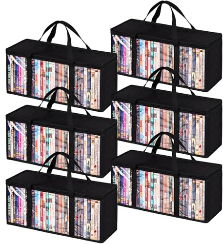 Criusia DVD-Aufbewahrungstaschen, transparenter PVC-Medien-Organizer mit Reißverschluss und Griffen, stapelbare Halterung für CDs, Blu-ray, Videospiele, Alben, Filmhüllen, 6 Stück