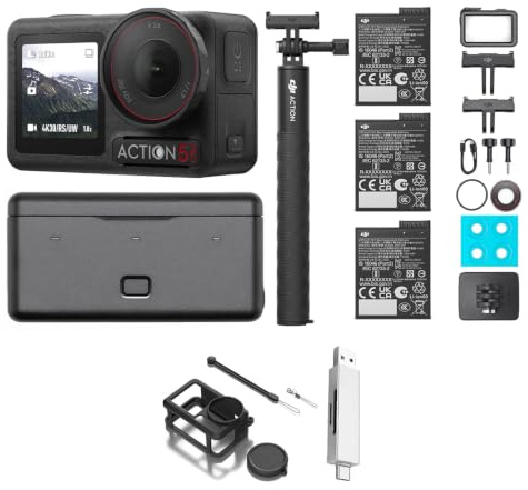 DJI Osmo Action 5 Pro Pack Aventura, cámara Deportiva, Sensor 1/1.3, batería Aumentada a 12 h con 3 baterías, estabilización, 2 Pantallas táctiles OLED (5 Pro Adventure Combo Bundle-3)