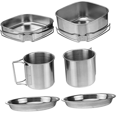 FONDOTIN Utensilios De Cocina De Acero Inoxidable Para Camping Incluye Olla y Sartén Portátil y Ligero Para Excursiones y Picnics De