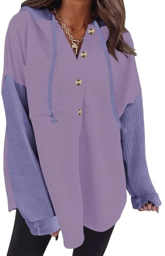 Cuptacc Pullover Damen Hoodie V Ausschnitt Sweatshirt Damen Mit Kapuze | Frühling,Herbst,Winter,Elegant,Modern,Casual,Oversize,Mit Taschen,Mit Kapuze,Mit Knöpfen,Weich und Bequem,Warm Halten
