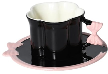 Gcljlmy Taza de café con platillo, taza de agua para la colección de desayuno, regalo creativo, taza de té, taza de agua para fiestas y (negro y rosa)