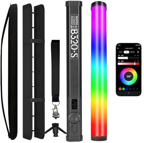 PHOTOOLEX Tubo de luz RGB, barra magnética de mano de 5200 mAh, varita de iluminación de video LED a todo color de 360°, 2500 K-9900 K, 21 escenas, CRI 96+, para fotografía de estudio, grabación de