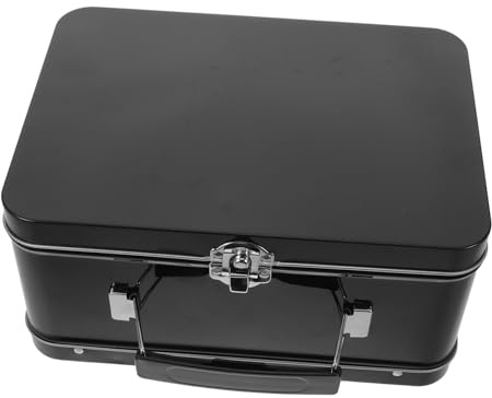 Lunchbox Schwarz aus Weißblech Vintage und Klappdeckel mit Griff | Metallbox mit Deckel, Auslaufsicherer Schnappverschluss, Vielseitige Aufbewahrungsdose für Snacks und Schmuck
