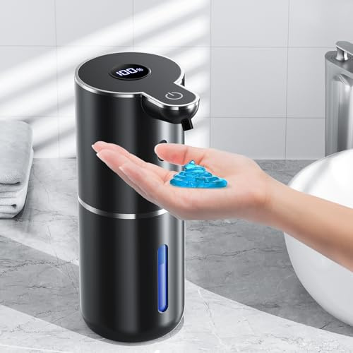 Seifenspender Automatisch mit digitaler Anzeige, Wandmontage, Berührungslos | 380ml, 6-Stufig Einstellbar, 3 Monate Akkulaufzeit, USB Wiederaufladbar, IPX5 Flüssigseifenspender für Bad, Küche, Schwarz