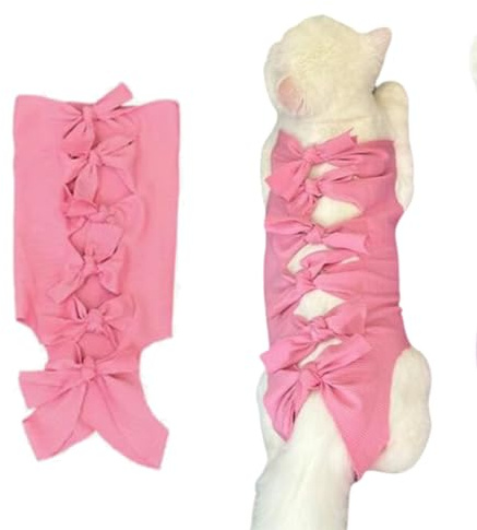 JchEnye Postoperative Anti-Leck-Katzen-Erholungsanzug, rosa Schmetterlingsschnürung, Schutzanzug für Katzen mit Bauchwunden oder Hautkrankheiten, Größe M für Katzen von 3 bis 6 kg.