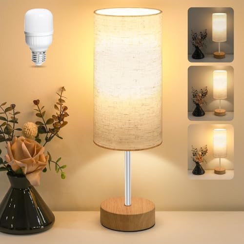 Aomeya Bedside Lamps, Table Lamp for Living Room Bedroom, Touch Control Table Lamp, Dimmable Small Lamp with Fabric Shade for Kids Room, Study, Dorm, Office(Bulb Included)