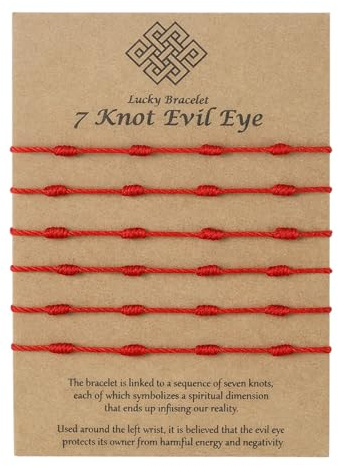 Yupaluz 6 Pcs Adjustable Red String Bracelet for Protection,Red Thread Bracelet & Red Cord Bracelet Set,7 Knot Kabbalah Amulet for Women, Men, Girls & Boys