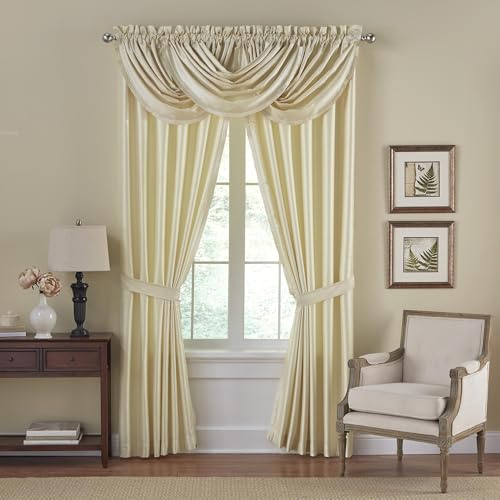 Elrene Home Fashions Versailles Faux-Silk Room-Darkening Curtain Panel, Blackout Curtain with Rod Pocket, 52 Inches by 84 Inches, Ivory, 1 Panel