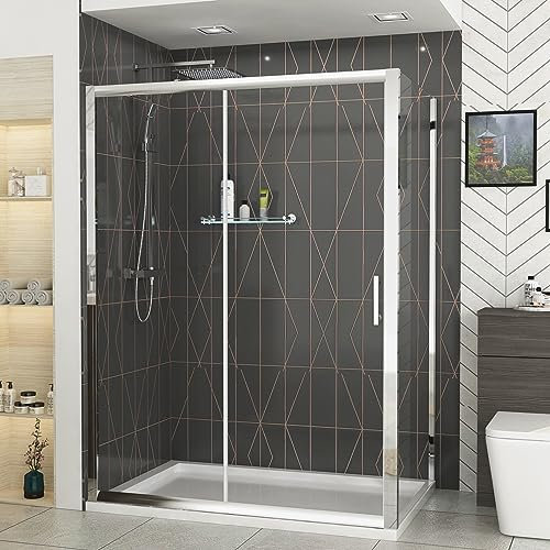 1400 x 800mm Sliding Shower Enclosure with Side Panel 6mm Safety Tempered Glass Shower Cubicle Door Screen Reversible