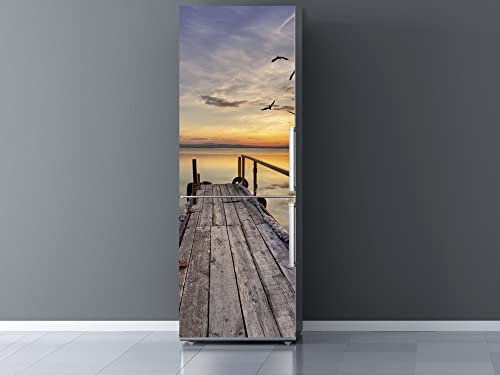 Oedim Pegatinas Vinilo para Frigorífico embarcadero Madera Puesta de Sol | 185x60cm | Adhesivo Resistente | Pegatina Adhesiva Decorativa de Diseño Elegante