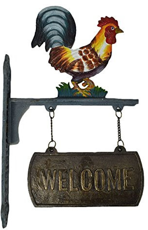 Cockerel Rooster Chicken Welcome Cast Iron Sign Door Wall Fence Gate House