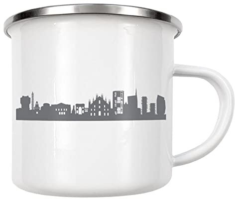 artboxONE Emaille Tasse Mailand 02 Monochrom von 44spaces - Emaille Becher Städte