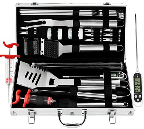 grilljoy 24Pcs Set Barbecue in Acciaio Inox, Premium Completo Barbecue all'aperto Kit di Utensili Barbecue, Set di Attrezzi per Barbecue