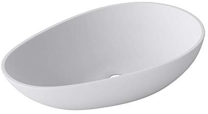 doporro lavabo sobre encimera ovalado 59,8x36x14cm diseño Colossum809 lavabo blanco mate de mineral fundido sin orificio para grifería