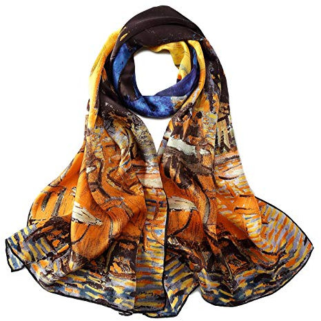 Yangtze Store Damen Langer Charmeuse Seidenschal Schal Classic Art Print - Braun -