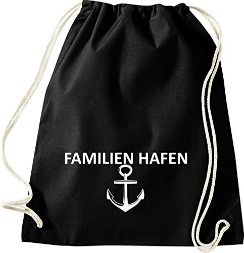 Shirtinstyle Gym Sack Turnbeutel FAMILIENHAFEN Anker Heimat, Farbe Schwarz